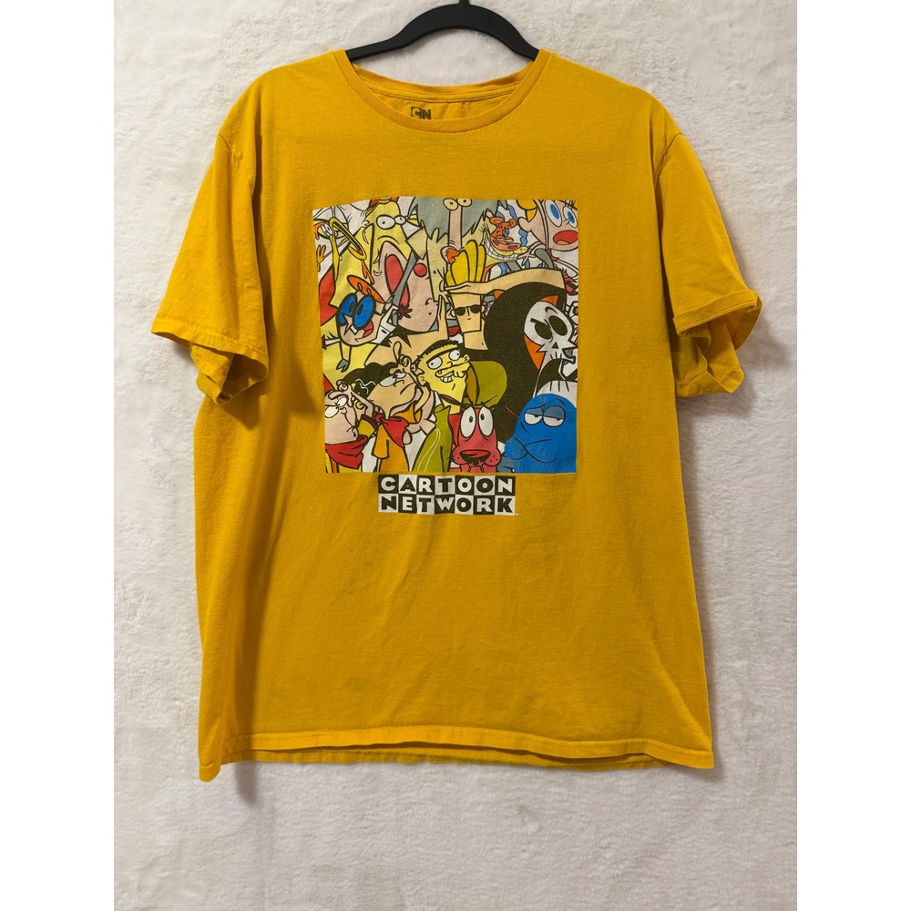 Cartoon Network Mens XL Graphic T-Shirt Yellow Character Collage Cotton Tee